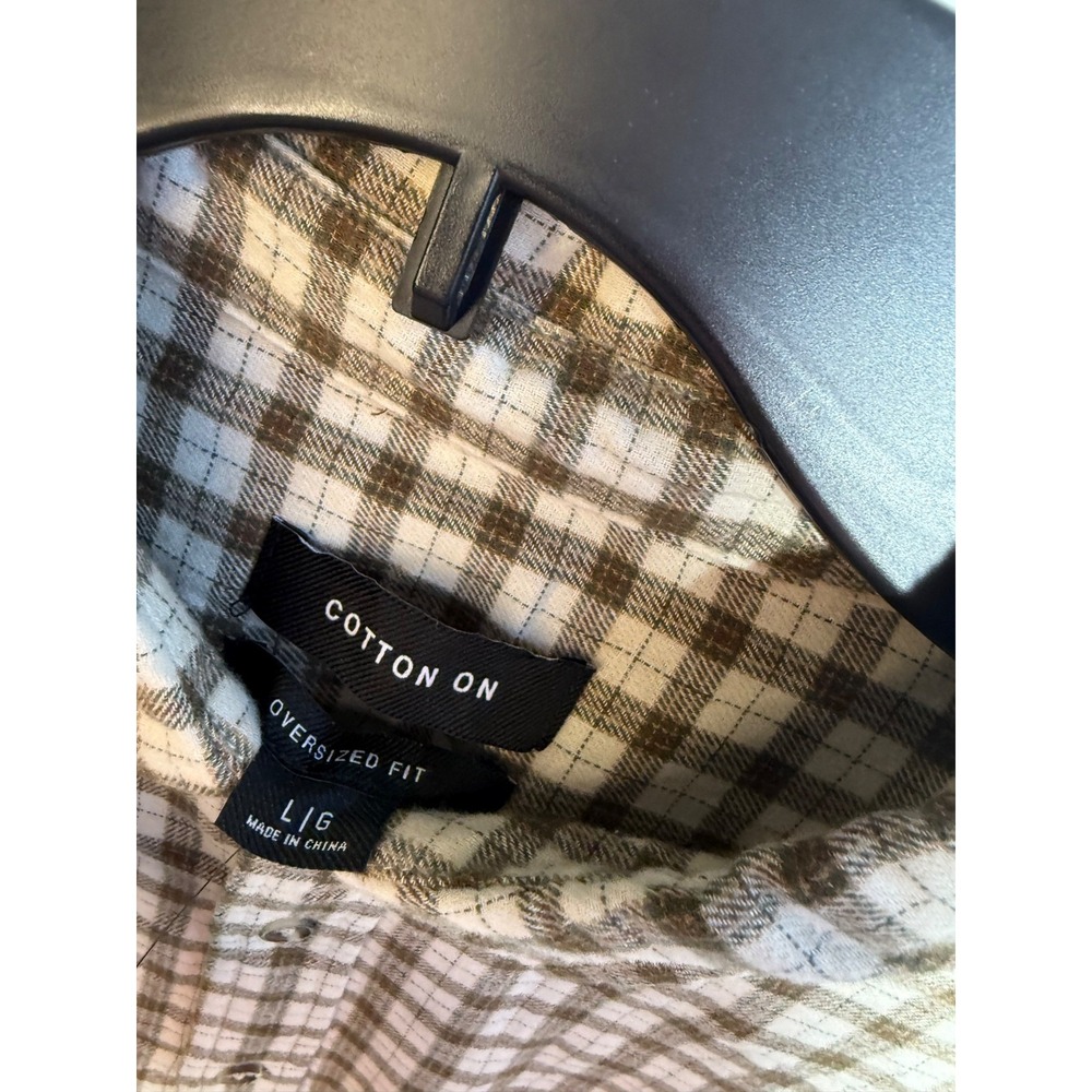 Cotton on Men's Tribeca Oversized Long Sleeve Shirt Stone Mini Check L - Picture 9 of 16